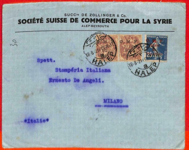 aa0361 - French SYRIA  O.M.F.  - POSTAL HISTORY -  COVER to  ITALY  1921