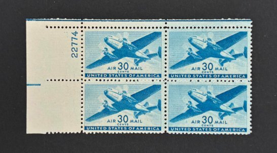 US #C30 Mint VF NH OG, UL Plate Block #22774. Pristine.   17241