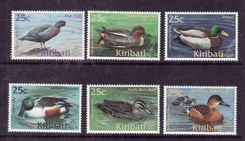 Kiribati-Sc#772-7-Unused NH set-Birds-Ducks-2001--please note there is a spot of