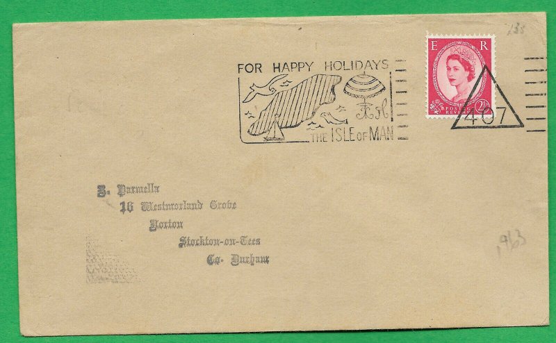 Isle of Man 1963 Cover Slogan Cancel FOR HAPPY HOLIDAYS 407 in triangle Douglas