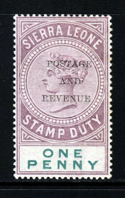 SIERRA LEONE QV 1897 1d. Dull Purple & Green Overptd POSTAGE & REVENUE MINT