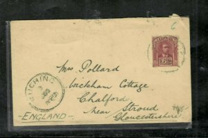 SARAWAK COVER (PP0101B) 1925 BROOKE  6C  COVER KUCHING TO ENGLAND  