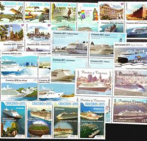 DISCOVER URUGUAY ! SELECTED 25 STAMPS MNH TURISM COAST LIGHTHOUSE CRUISE SHIPS 