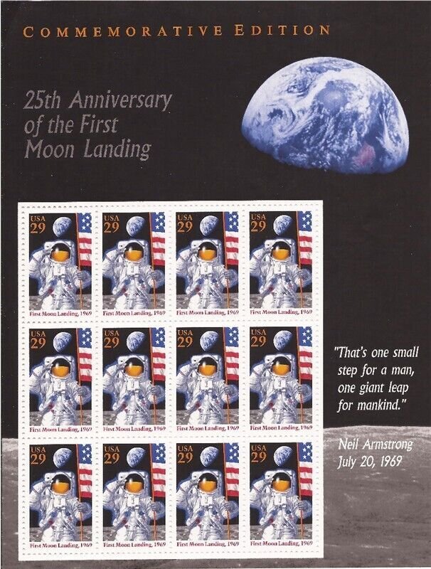 US Stamp - 1994 Moon Landing 25th Anniversary 12 Stamp Sheet - #2841