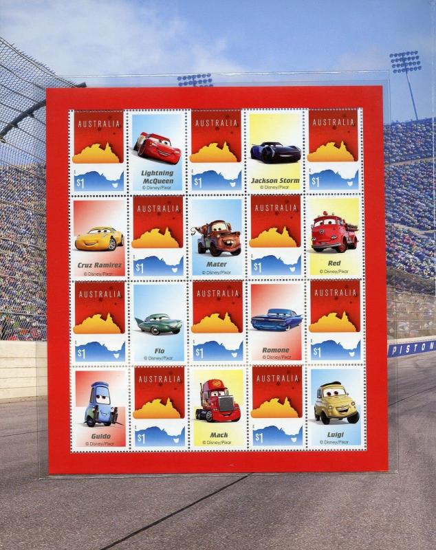 AUSTRALIA 2017 DISNEY PIXAR  CARS 3  SET OF TWO PERSONALIZED SHEETS IN FOLDER