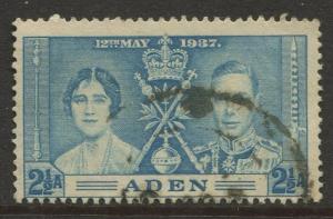 ADEN - Scott 14 - Coronation Issue - 1937- Used - Single 2.1/2a Stamp