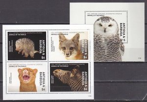 Antigua, 2017 issue. Nat`l Geographic issue. Fauna sheet & Owl s/sheet. ^