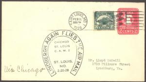 Scott # C4 1928 LINDBERGH AAMC #37, CAM 2N10 SAINT LOUIS TO CHICAGO FLIGHT COVER