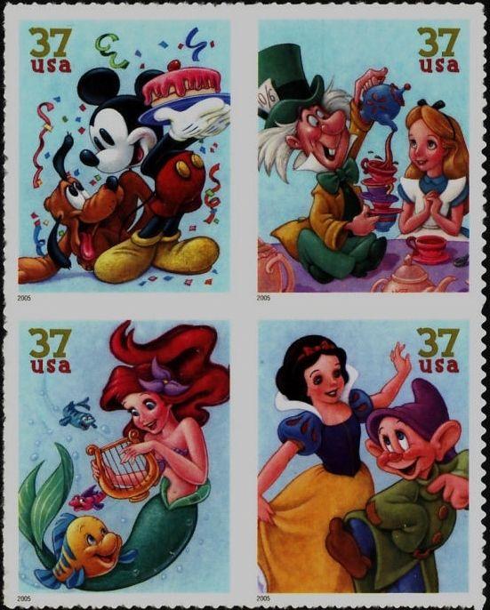 2005 37c The Art of Disney, Celebrations, Block of 4 Scott 3912-15 Mint F/VF NH