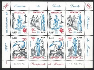 Monaco St Devote Birds Ships Saints Sheetlet of 8v 2003 MNH SG#2617-2620