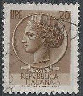 Italy #998F (used) 20 lire Italia, brown (16x19½-20mm) (1968)