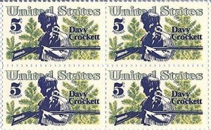 1967 Davy Crockett Block of 4 5c Postage Stamps, Sc# 1330, MNH, OG