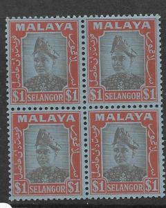 MALAYA SELANGOR (P2302B) SULTAN $1.00  SG 86 BL OF 4  MNH