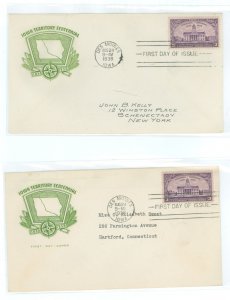 US 838 1938 3c Iowa Territory Centennial (singles) on two addressed first day covers with two House of Farnum cachets varieties