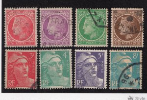 France 1945-48 1f to 8f values Scott 532, 534, 536A, 538, 540-541, 595, 599 used