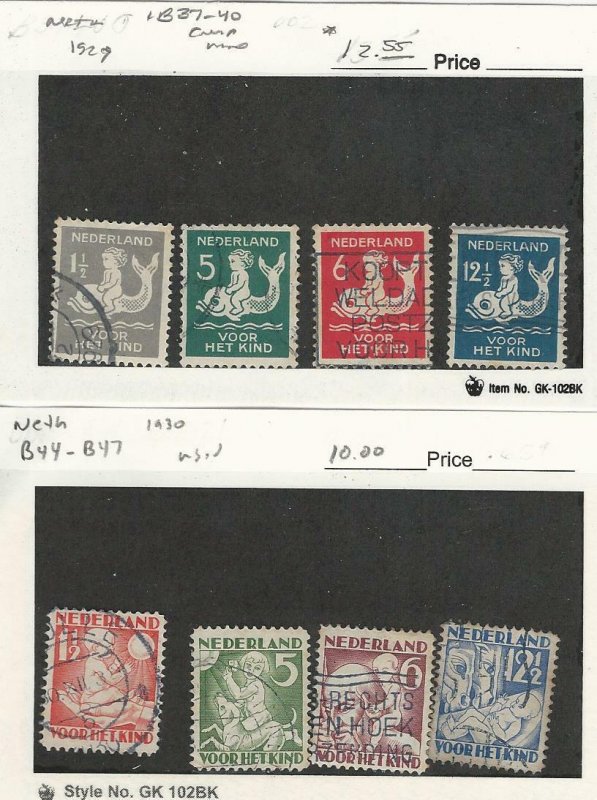 Netherlands, Postage Stamp, #B37-B40, B44-B47 Used, 1929-30, JFZ