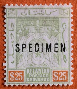 Malaya Kelantan 1911 Definitive $25 SPECIMEN SG#12s M2316