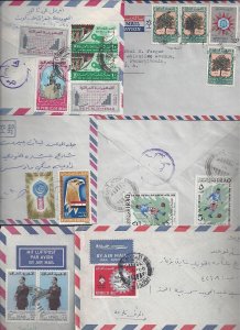 IRAQ 1960's SIX AIR MAIL COVERS DIFFERENT TOWNS & FRANKINGS FELUJAM TOUK BAGDAD