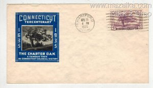 1935 CONNECTICUT TERCENTENARY #772 FDC IOOR COLOR VARIETY BLUE