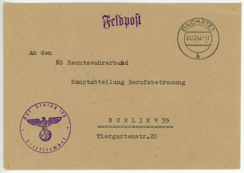 Stalag IV-G POW Prisoner of War Camp Feldpost Cover Germany WWII 1942 Oschatz