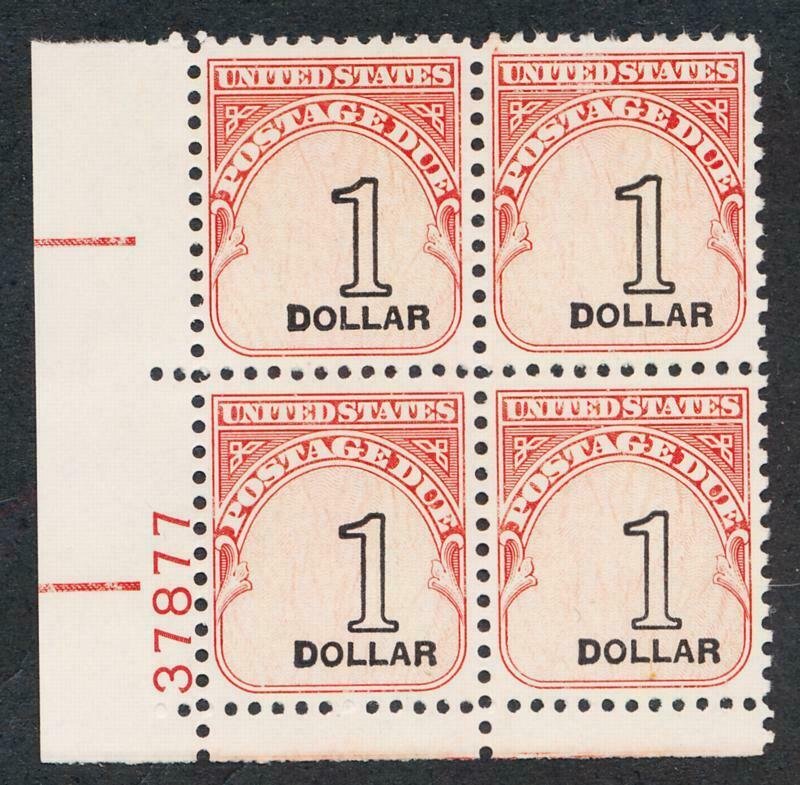 UNITED STATES J100 MINT NH F-VF PLATE BLOCK DULL GUM