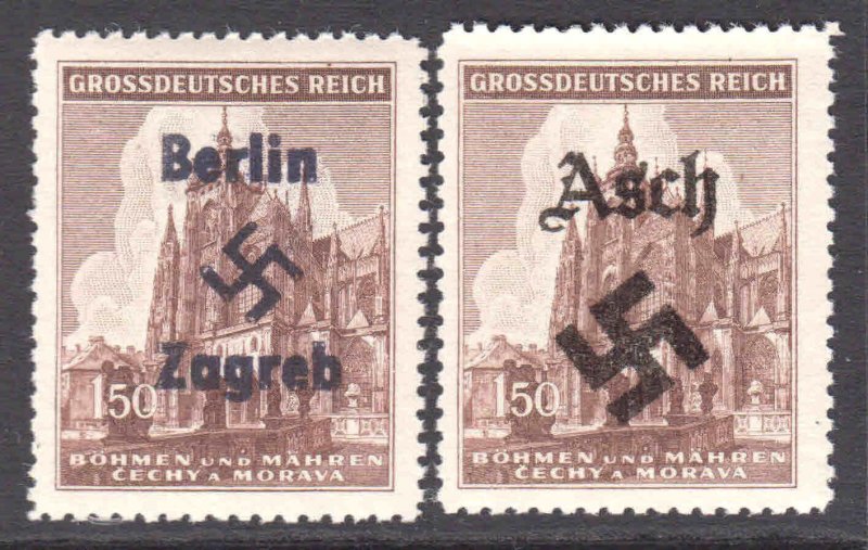 BOHEMIA & MORAVIA 88 ASCH, BERLIN ZAGREB FELDPOST LOCAL OVERPRINT OG NH VF