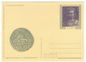 Poland 1990 Postal Stationary Postcard Stamp MNH Dukes and Kings of Poland Coins