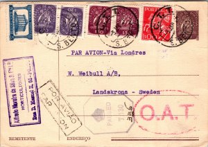 1945 Porto Portugal Censored P Stationery Postcard Cover To Landskrona Sweden