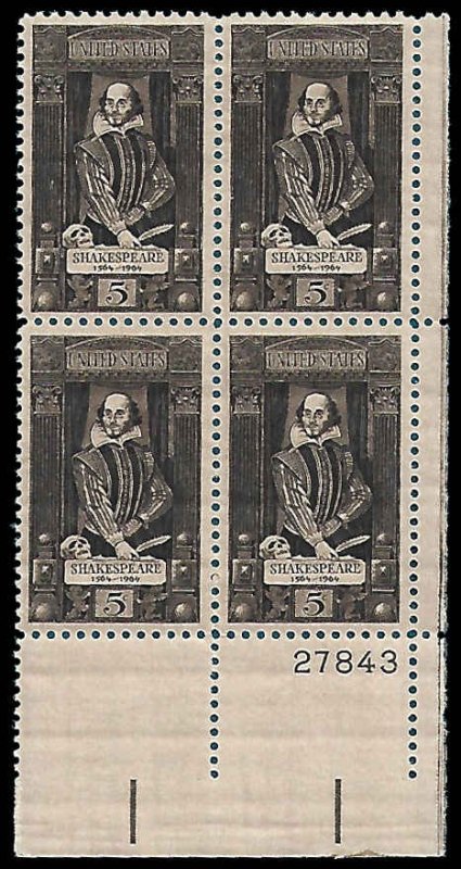 PCBstamps   US #1250 PB 20c(4x5c)William Shakespeare, 27843, MNH, (PB-4)