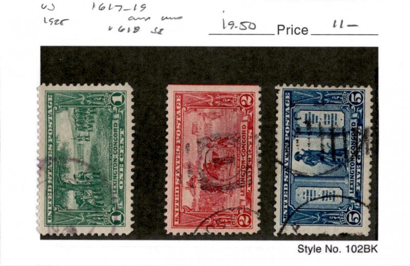 United States Postage Stamp, #617-619 Used, 1925 Lexington (AJ)