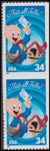 US 3534a Looney Tunes Porky Pig That's all Folks 34c vert pair (2) MNH 2001