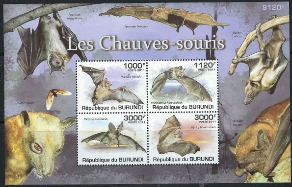 Burundi 841 MNH 2011 Bats sheet of 4 (an1617)