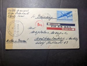 1944 Censored USA Airmail Cover Kennedy TX to Neuhausenburg Germany