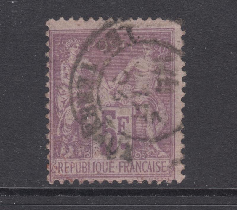 France Sc 96 used. 1877 5fr violet on lavendar Peace & Commerce, scarce.