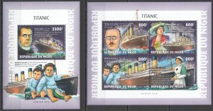 HM1829 2018 NIGER TITANIC PASSENGERS CRUISE SHIPS TRANSPORT #6210-3+BL944 MNH