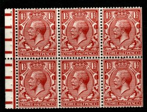 GB SGNB14a 1924 1½d RED-BROWN WMK INVERTED BOOKLET PANE MNH