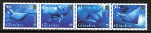 Gibraltar 1037 MNH,  WWF Giant Devil Ray strip of 4 from 2006.