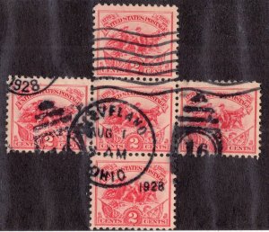 U.S. - 630 - Unusual block of 5 - Cleveland Ohio Aug 1, 1928 cancel