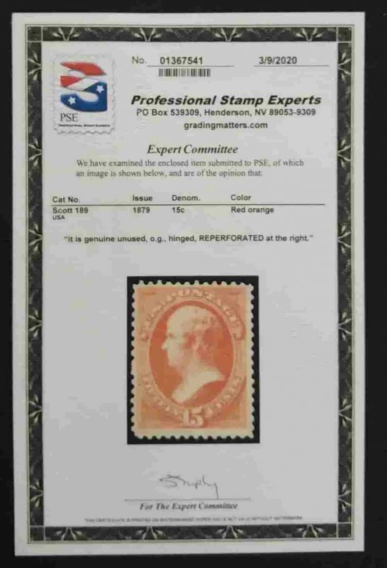 United States 189 F-VF M OG ** See Certificate **