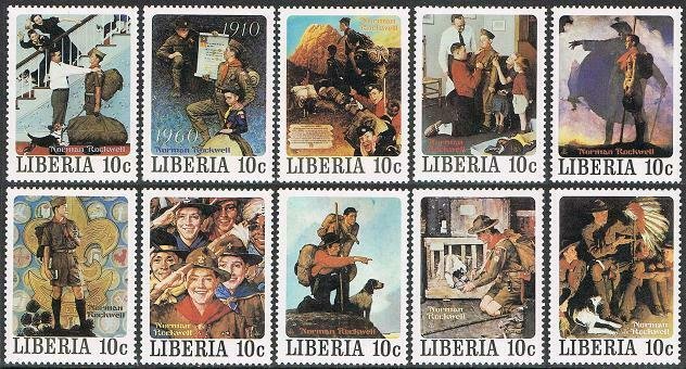 Liberia 853-857 a-j,MNH.Mi 1109-1158. Scouting 1979.Paintings by Norman Rockwell