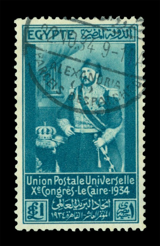 EGYPT  1934  Khedive Ismail Pasha  £1 prussia blue  Scott# 190  used VF