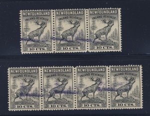 7x Newfoundland Revenue 25c Used Stamps; Strip of 3 & a Strip of 4