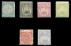 Fiji #53-58 Cat$68.25, 1891-96 1/2p-5p, set of six, hinged, 5p thin