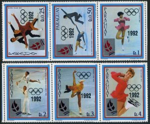 Paraguay 2266 af strip,MNH.Mi 4282-4287. Olympics 1992 overprinted. Ice skaters.