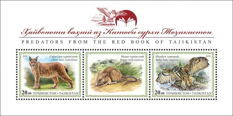 TADZHIKISTAN - 2020 - Predators of Red Book of Tadzhikistan - Perf 3v Sheet -MNH