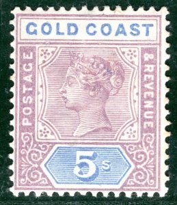 GOLD COAST QV High Value SG.22 5s Dull Mauve & Blue (1889) Mint LMM c£90 PBLUE57