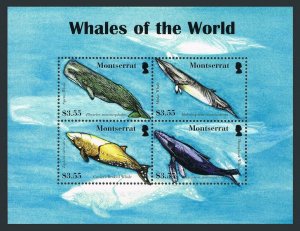 Montserrat 1198 ad sheet, MNH. Whales 2008.Sperm,Minke,Cuvier's beaked,Hampback.