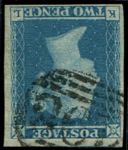 GB 1841 2d blue plate 3 KL sg14wi wmk inverted very fine used, good-huge margi