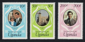 Uganda Charles and Diana Royal Wedding 3v perf 14 1981 MNH SG#345-347