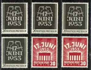 Germany Berlin Sc# 9N99-9N100 (assorted) MH lot/6 1953 Arms Breaking Chains